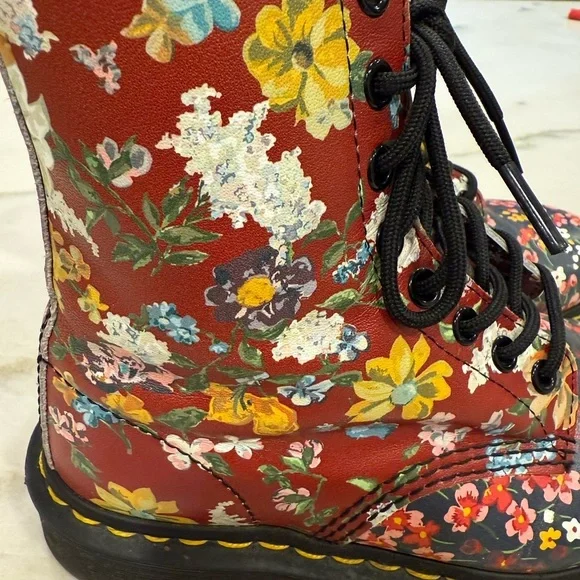 Dr Martens 1460 Pascal Boots Size 5 Floral Clash Wanderlust Red Purple - Picture 4 of 14